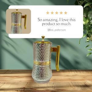 Craft Stainless Steel Water jug Hammer with Brass Plating Handle lid Strip Fancy Design 2Litres