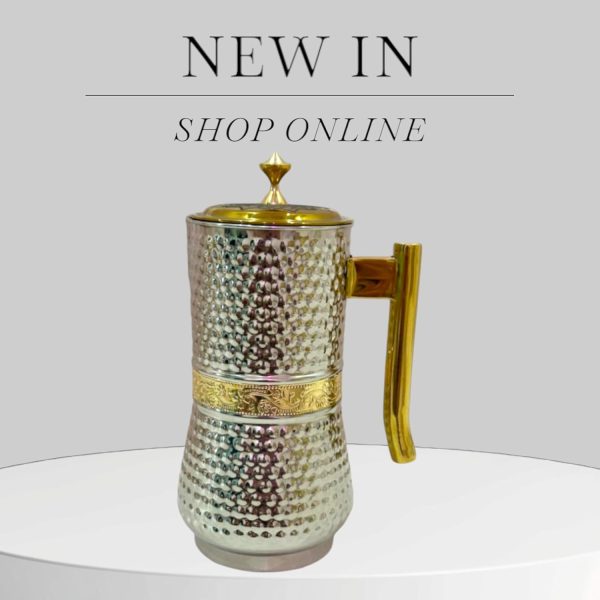 Craft Stainless Steel Water jug Hammer with Brass Plating Handle lid Strip Fancy Design 2Litres