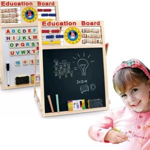 Educational Learning Multipurpose Double-Sided Magnetic Wooden Writing, Drawing Board Whiteboard + Blackboard