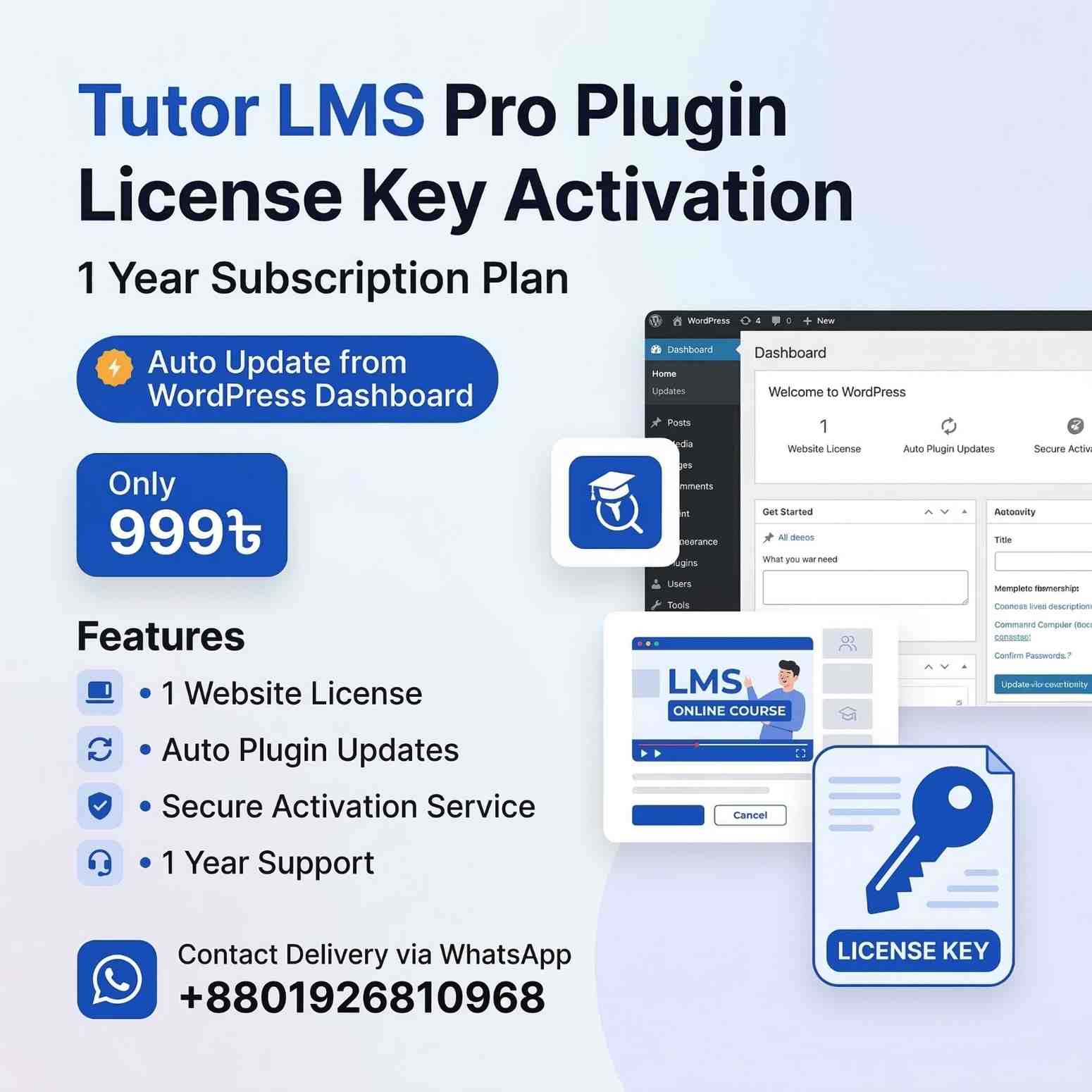 Tutor LMS Pro Plugin License Key Activation – 1 Year Subscription Tutor LMS Pro Plugin License Key Activation Service 1 Year Plan Price in Bangladesh
