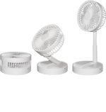 Folding Rechargeable Desk Fan, 3 Speeds Adjustable Height Table Fan with Timer, 2000mAh Rechargeable USB Charging for Home Office Travel