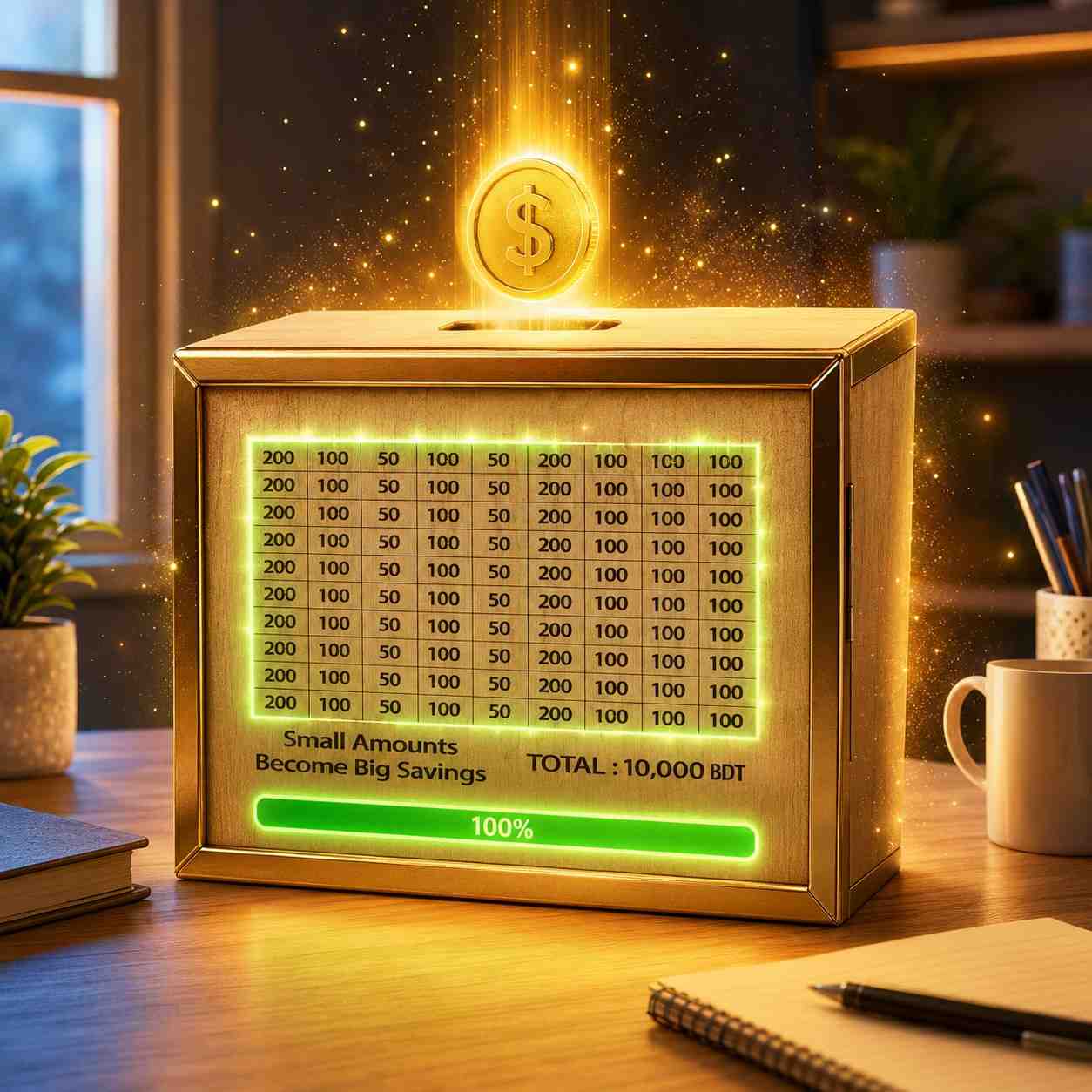 Premium Wooden Bank 10000 TK Saving Challenge Box