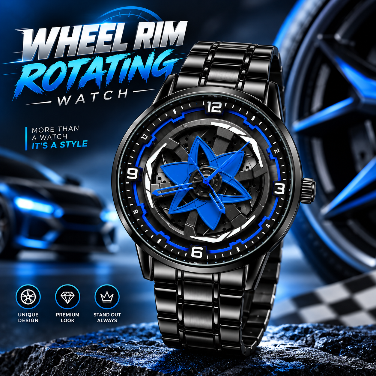 360° Rotating Car Wheel Rim Quartz Watch - Sohan Online Shop