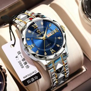 BINBOND 2521 Luxury Brand Luminous Quartz Watch For Men (Blue) - Sohan Online Shop