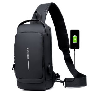 USB charging sport sling Anti-theft shoulder bag (Black) - Sohan Online Shop