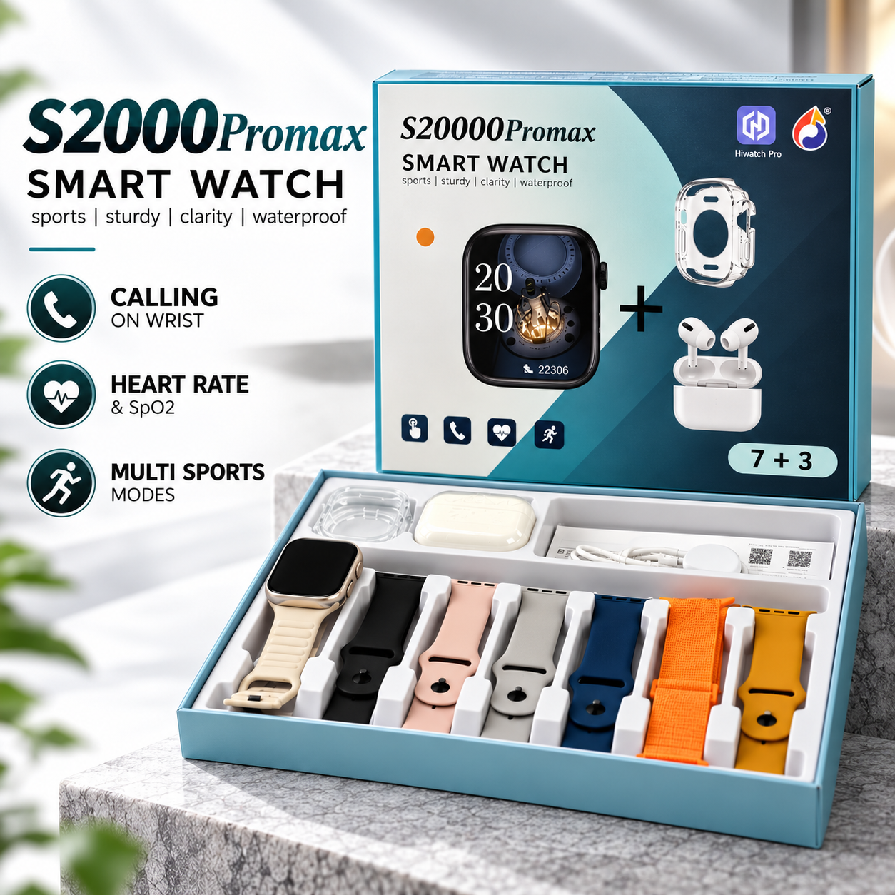 EH0tb8DshXX6KAdGxNwCZLYzQ0bkXsN6C5YXXWCS.png S2000 Promax 10-in-1 Smart Watch with 7 Straps, TWS Earbuds & Protective Case - Sohan Online Shop