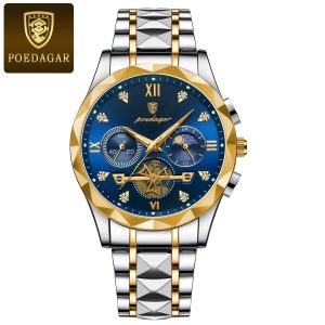 POEDAGAR 996 Luxury Man Luminous Chronograph Watch for Men Stainless Steel Men's Quartz Watches (Butterfly Lock) - Sohan Online Shop