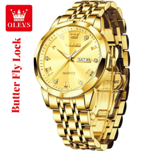 Butter Fly Lock OLEVS 9931G New Exclusive Design Quartz Watch for Men Golden - Sohan Online Shop