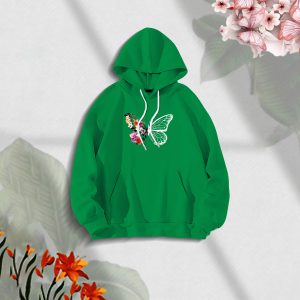 Ladies Comfortable Butterflies & Flowers -green winter hoodie - Sohan Online Shop