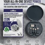 60W Fast Charging Data Cable 3-in-1 USB Cable Set with Storage Box & Phone Stand Case