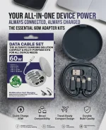 60W Fast Charging data cable 3 in 1 USB cable set storage set box - Sohan Online Shop