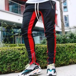 Men's Casual Sweatpant Trouser Black Red - Sohan Online Shop