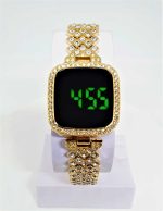 New Trend Fashion Steel Chain Diamond Women Watch Full Diamond Touch Screen LED Water Diamond Bracelet Watch (Golden) - Sohan Online Shop
