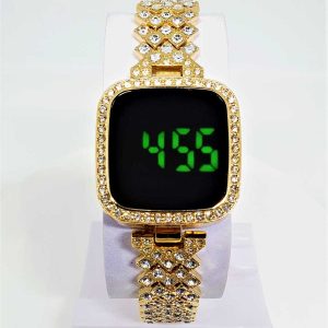 New Trend Fashion Steel Chain Diamond Women Watch Full Diamond Touch Screen LED Water Diamond Bracelet Watch (Golden) - Sohan Online Shop