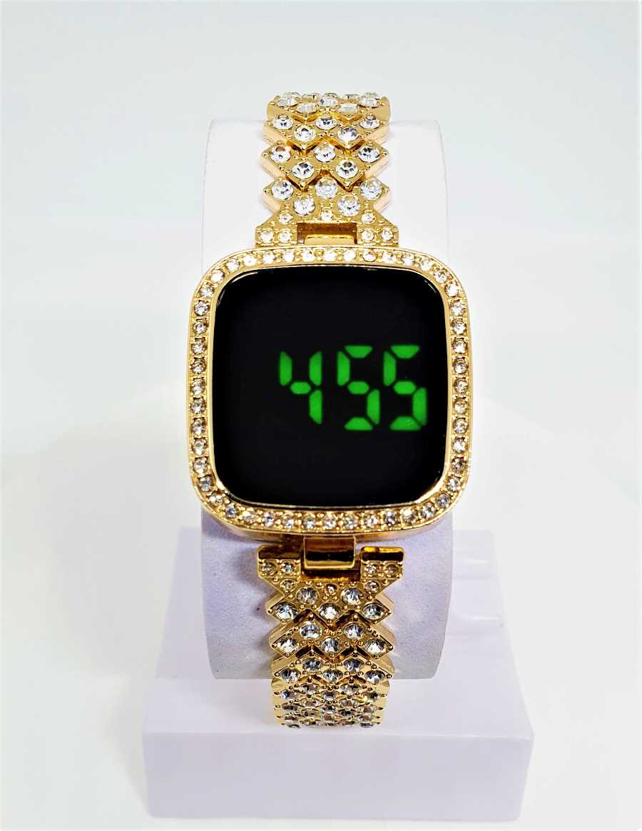 TspLe5upqFCEBJzceCPnhHOjSxABvyvYYY937mjX.jpg New Trend Fashion Steel Chain Diamond Women Watch Full Diamond Touch Screen LED Water Diamond Bracelet Watch (Golden) - Sohan Online Shop