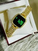 New Trend Fashion Steel Chain Diamond Women Watch Full Diamond Touch Screen LED Water Diamond Bracelet Watch (Golden) - Sohan Online Shop