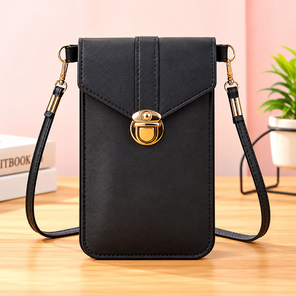 afNU0wOLdHNW2zwgKfKINQZ8rZPz9mShINOnKNbt.png Women's PU Leather Phone Holder Crossbody Bag - Black - Sohan Online Shop