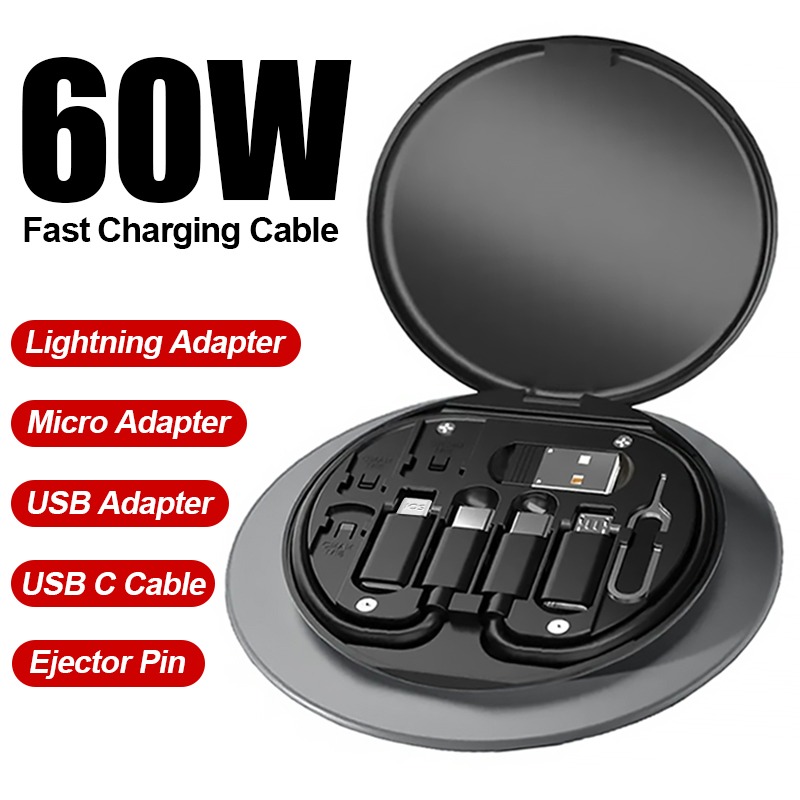 60W Fast Charging Data Cable 3-in-1 USB Cable Set with Storage Box & Phone Stand Case 60W Fast Charging Data Cable 3-in-1 USB Cable Set with Storage Box & Phone Stand Case