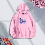 Ladies Comfortable Purple Butterflies-Pink winter hoodie