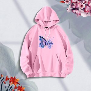 Ladies Comfortable Purple Butterflies-Pink winter hoodie - Sohan Online Shop