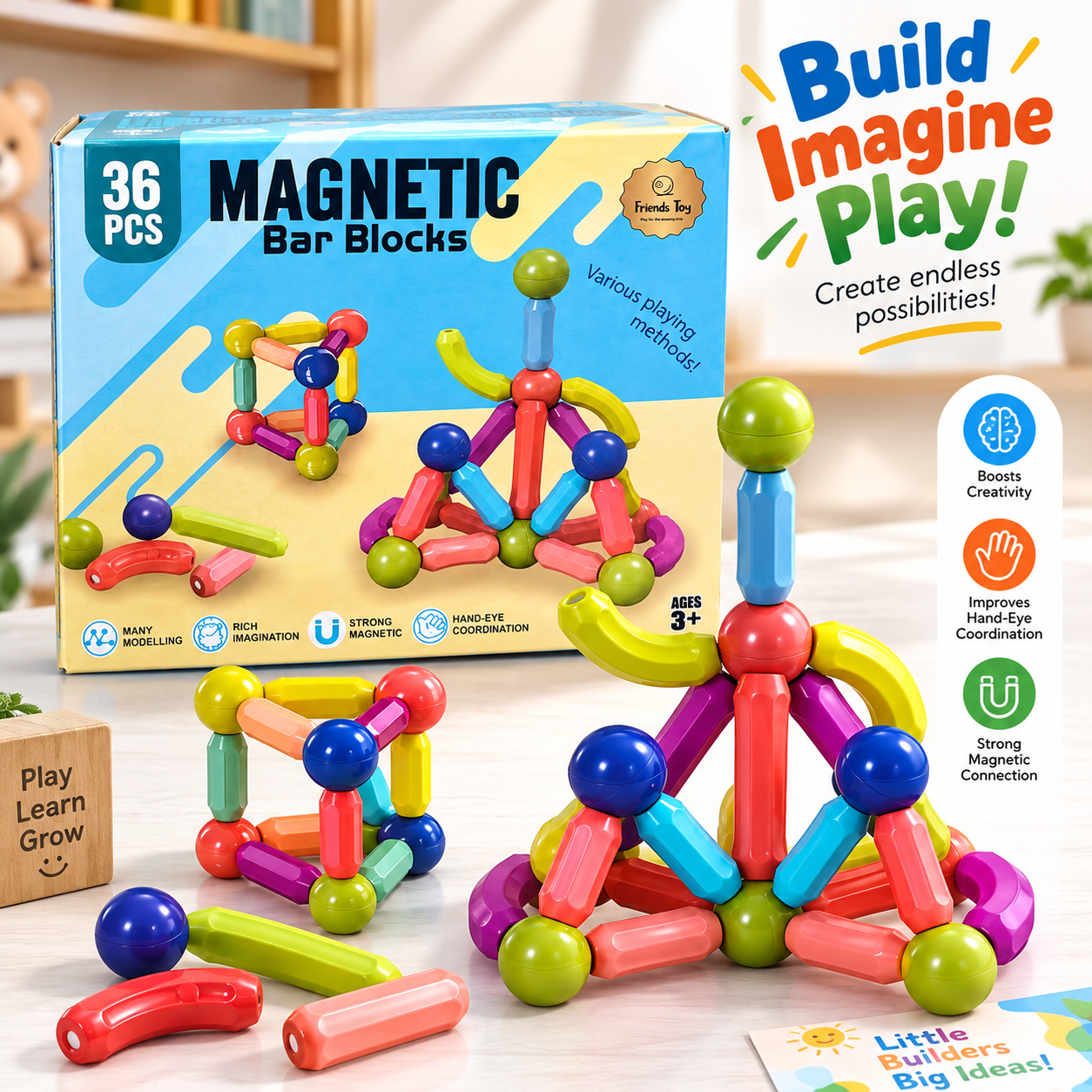 Big Size Magnetic Building Blocks 36 Pcs – Montessori Construction Toy Set Big Size Magnetic Building Blocks 36 Pcs – Montessori Construction Toy Set