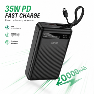 Hoco MMJ-04 20000mAh 35W PD Fast Charging Power Bank with Built-in Type-C Cable, LED Digital Display, QC3.0 & 22.5W Super Fast Charger for iPhone, Samsung, iPad & Type-C Devices - Sohan Online Shop