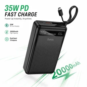 Hoco MMJ-04 20000mAh 35W PD Fast Charging Power Bank with Built-in Type-C Cable, LED Digital Display, QC3.0 & 22.5W Super Fast Charger for iPhone, Samsung, iPad & Type-C Devices - Sohan Online Shop
