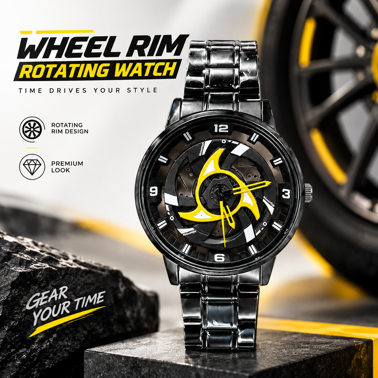 360° Rotating Car Wheel Rim Quartz Watch - Sohan Online Shop