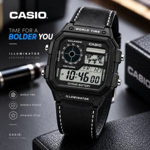 Casio Illuminator Vintage Digital Leather Strap Watch - Sohan Online Shop