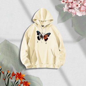 Ladies Comfortable Butterflies-off white winter hoodie - Sohan Online Shop